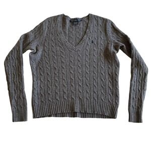 Ralph Lauren Sport Merino Angora Blend V Neck Fine Cable Charcoal Gray Sweater L